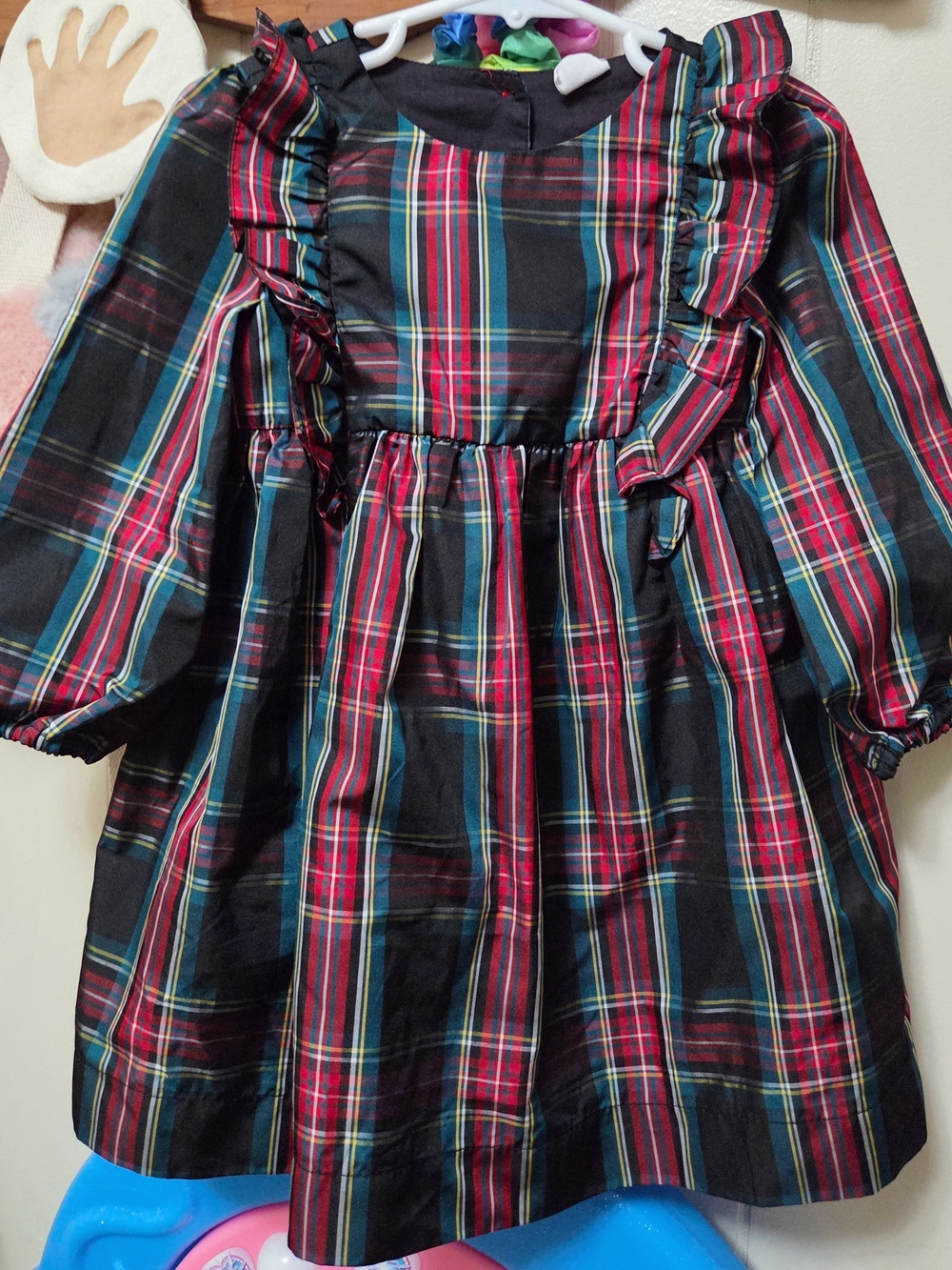 GAP Girls Plaid Ruffle Long-Sleeve Dress